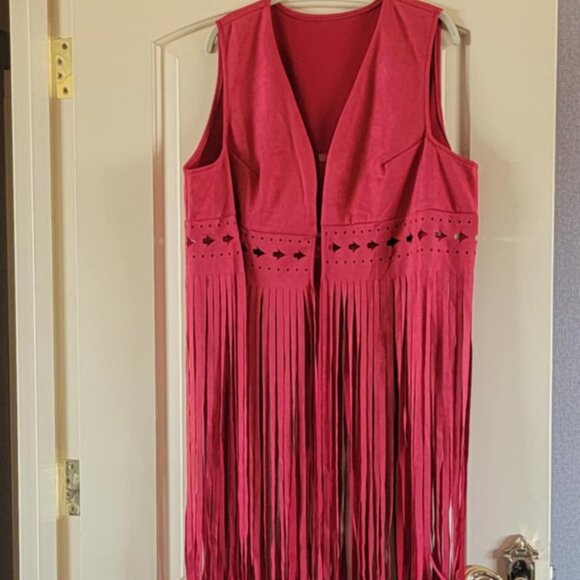 Long Red Fringe Western/Boho Vest - Picture 1 of 4